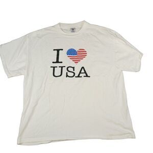 Vintage I Love USA Shirt Adult XL White Short Sleeve  9/11 Delta Red Square Logo